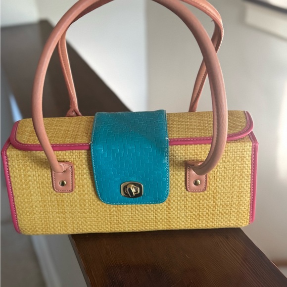 Coldwater Creek Yellow and Blue Woven Shoulder Bag NWOT - Picture 2 of 10